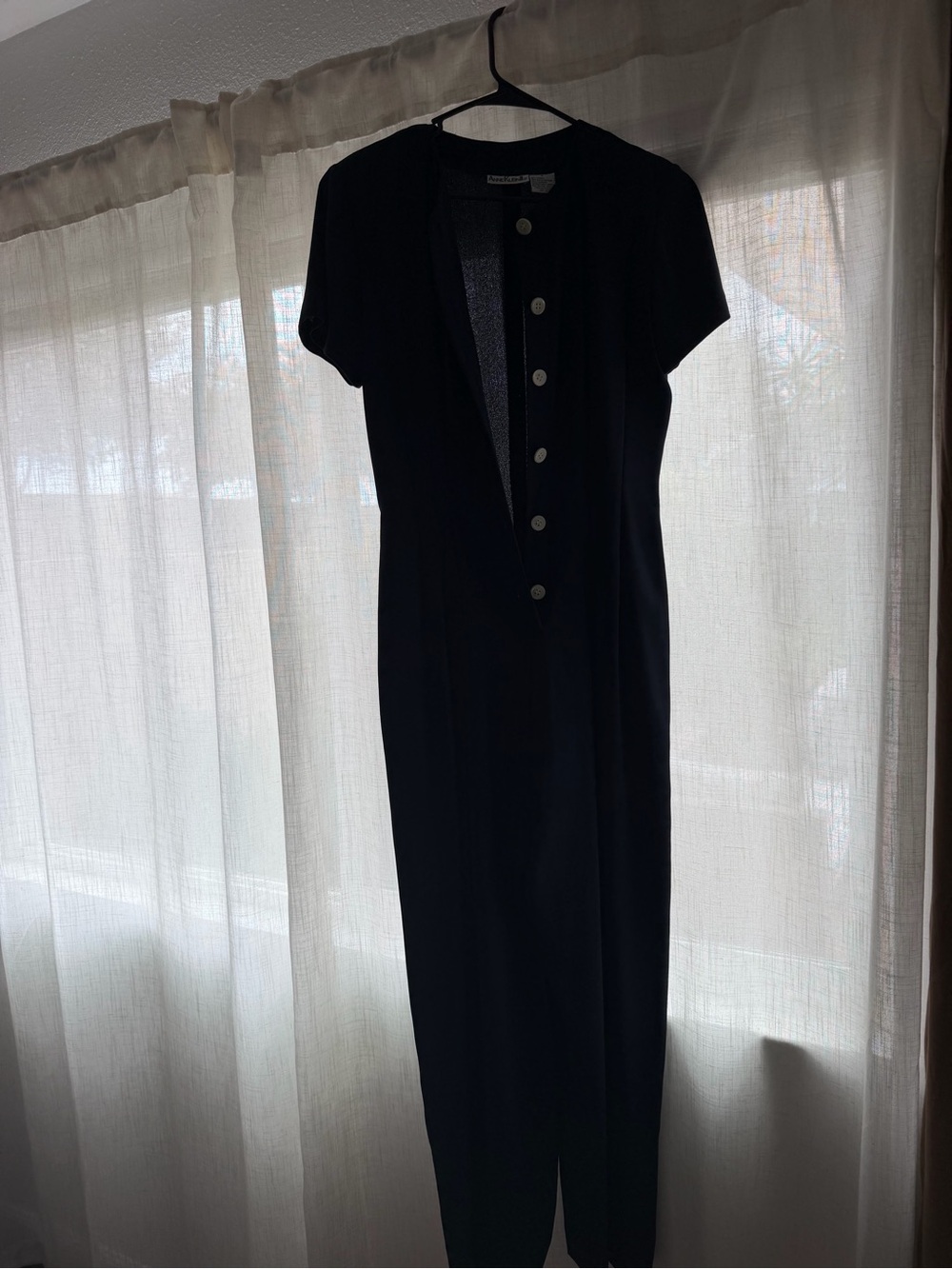 Anne Klein Black Short-Sleeve Button-Front Maxi JumpSuit